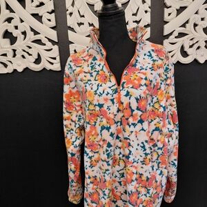 Lands' End Floral Women's Sweater - Orange and White